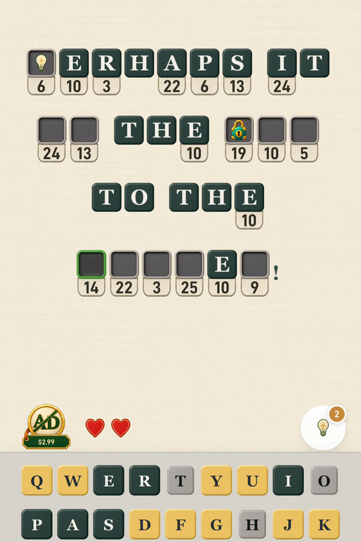 A real Code Word puzzle with numbered cipher clues and THE decoded